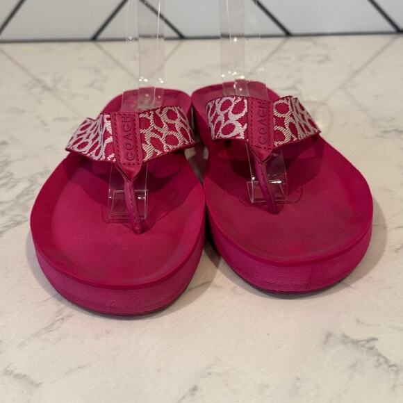 Coach Jessalyn Signature Monogram pink Flip Flops Sandals thick sole Y2K preppy - Picture 4 of 8